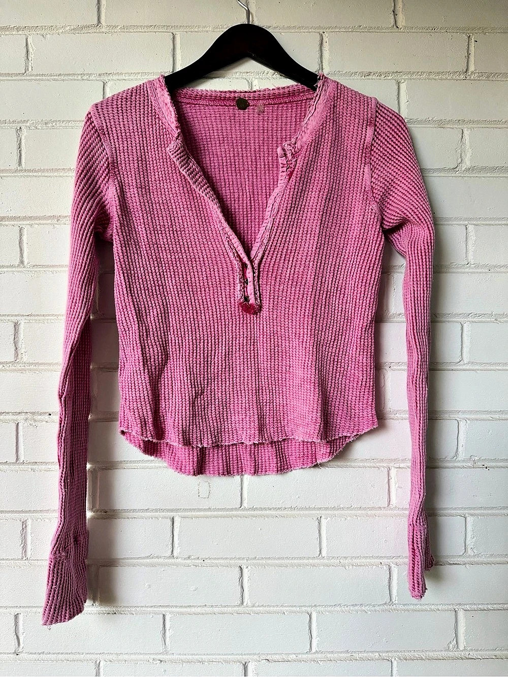 FP One Pink V-Neck Cotton Sweater Size Medium